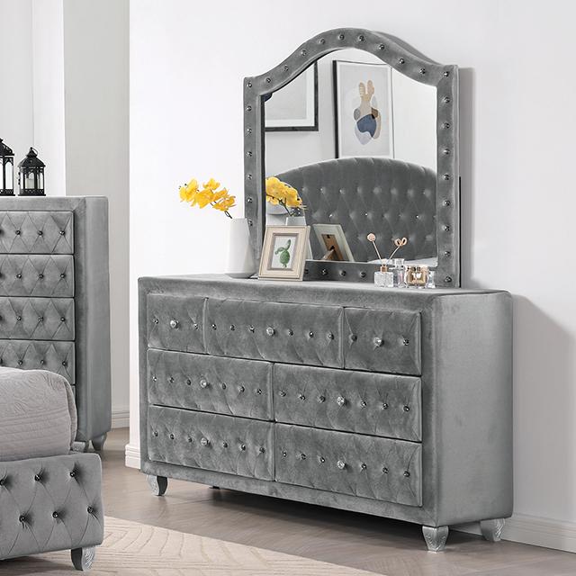 grey velvet dresser ZOHAR Dresser, Gray feature:EMBROIDERY Chrome Finish Legs Highly Rated Boho Summer Color:GRN4 - Moss Green
