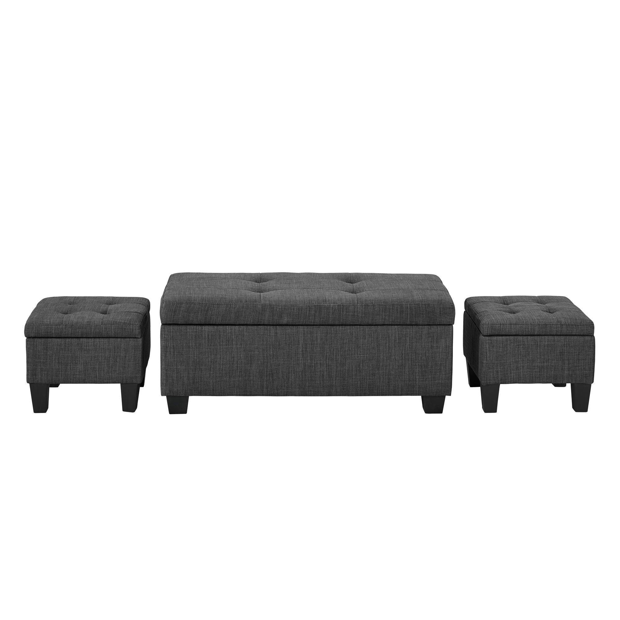 Ethan 3PK Storage Ottoman in Charcoal