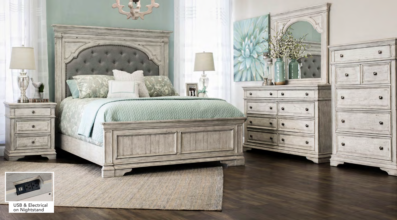 Steve Silver Highland Park Queen Panel Bed in Cathedral White