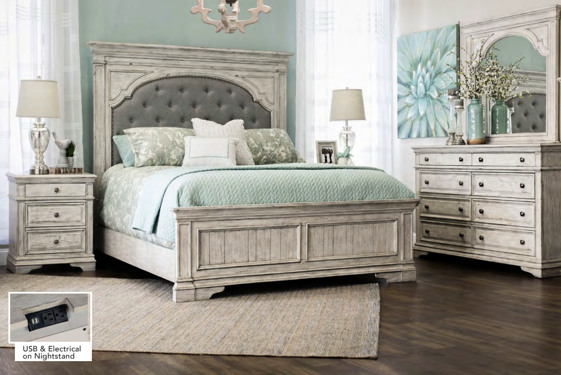 Steve Silver Highland Park Queen Panel Bed in Cathedral White