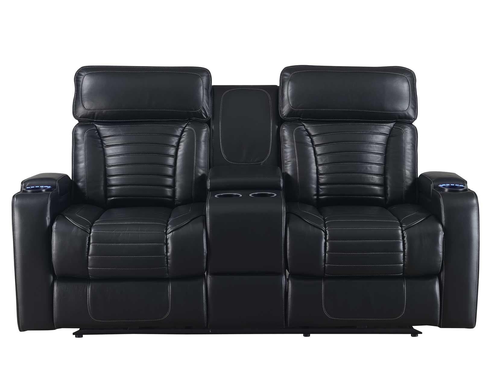 Steve Silver Lavon Dual Power Leatherette Console Loveseat in Midnight