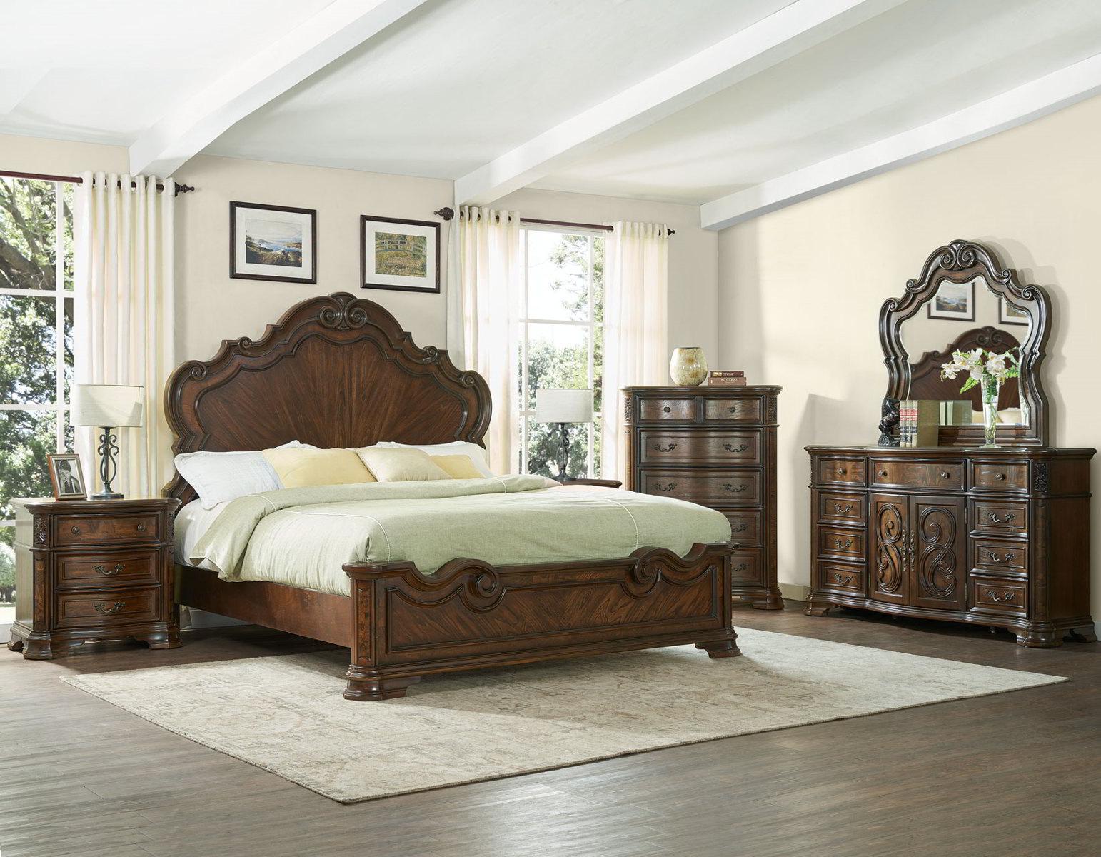 Steve Silver Royale King Panel Bed in Brown Cherry