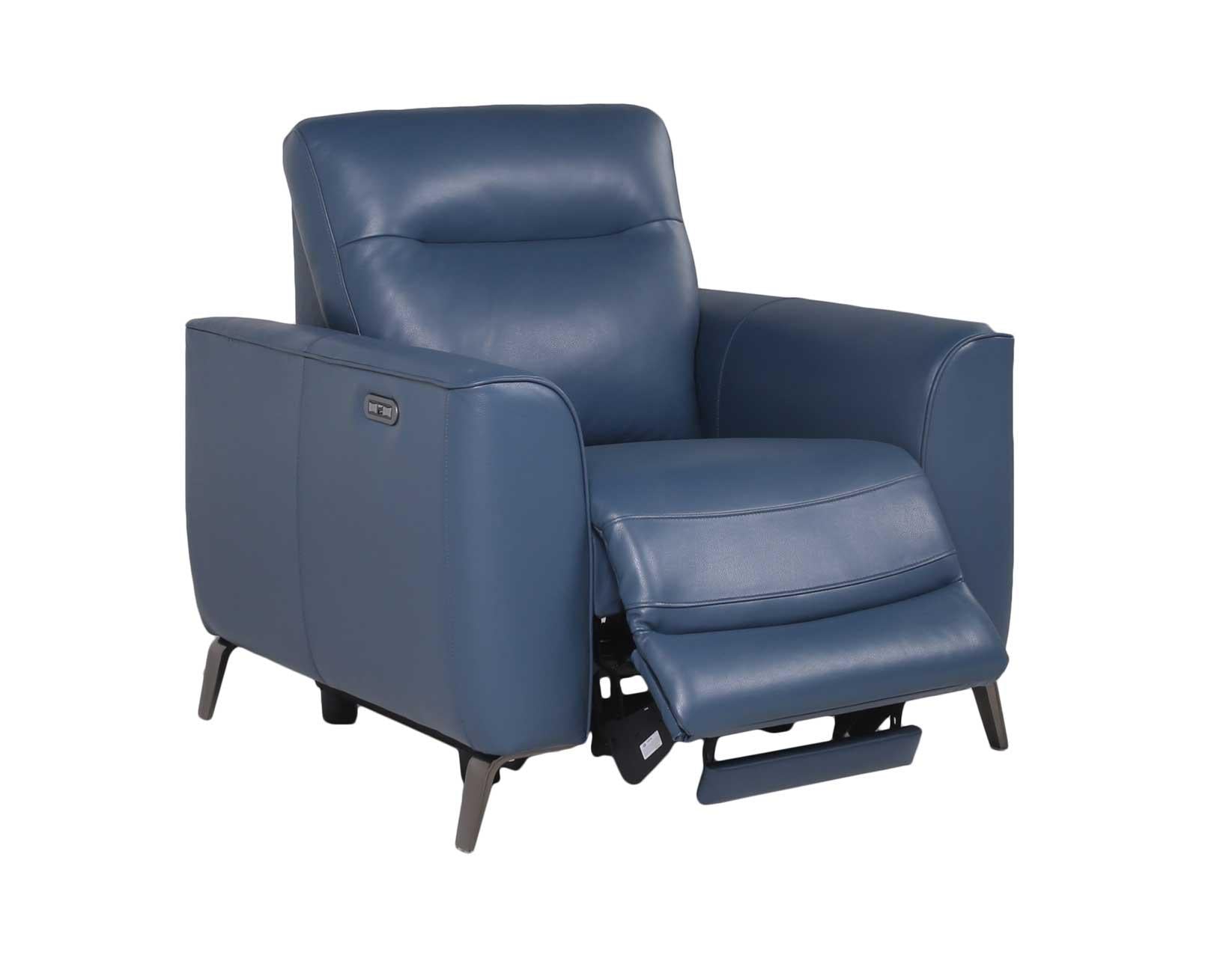 Steve Silver Sansa Dual Power Leather Recliner in Ocean Blue