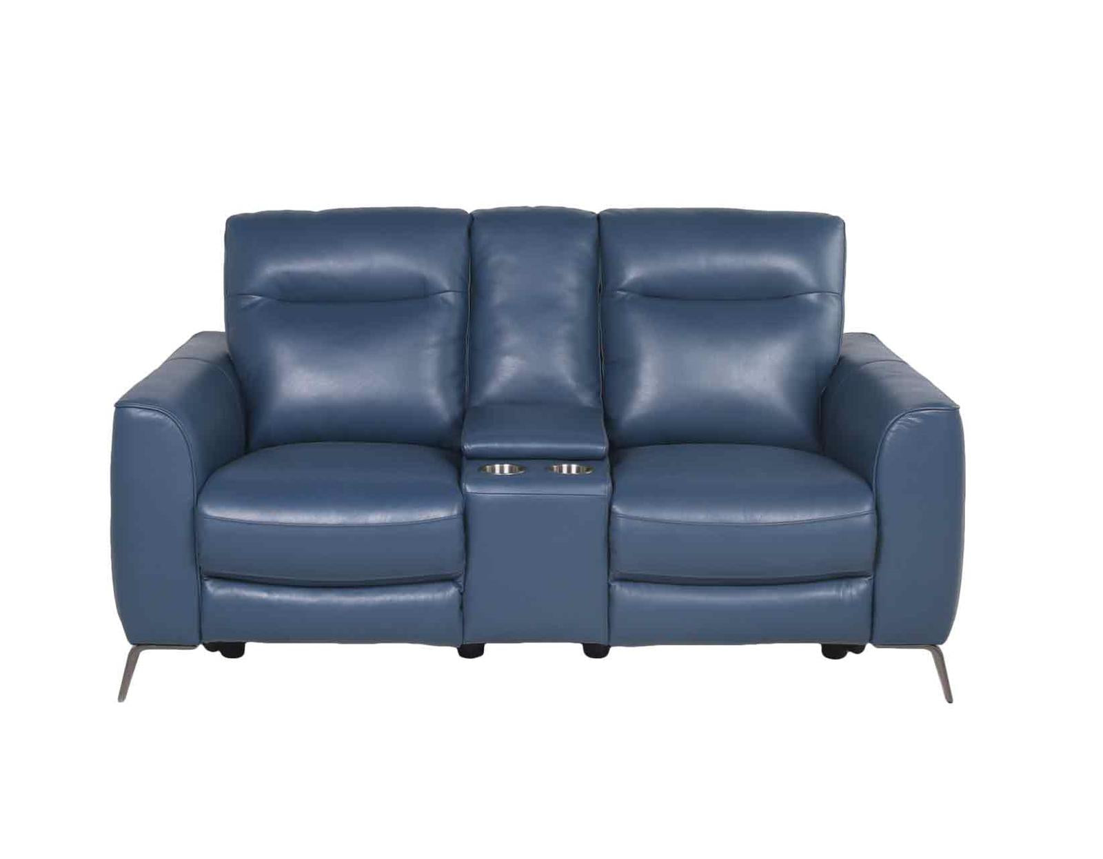 Steve Silver Sansa Leather Dual Power Reclining Console Loveseat in Ocean Blue