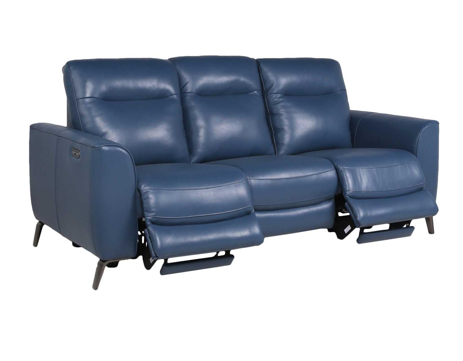 Steve Silver Sansa Leather Dual Power Reclining Sofa in Ocean Blue