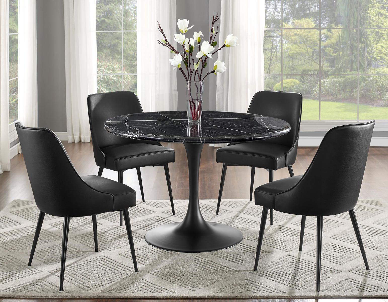 Steve Silver Colfax Round Black Marquina Marble Top Dining Table in Black